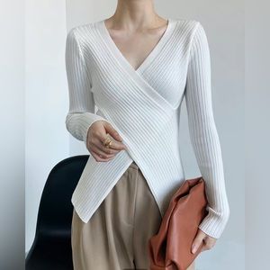 Knit Crossover Long Sleeve Sweater